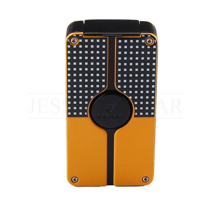 COHIBA металлическая зажигалка для сигар, ветрозащитная, 3 синих струйных пламени, сигаретный фонарь, зажигалки, Бутановая Зажигалка, многоразовая - Цвет: Серый