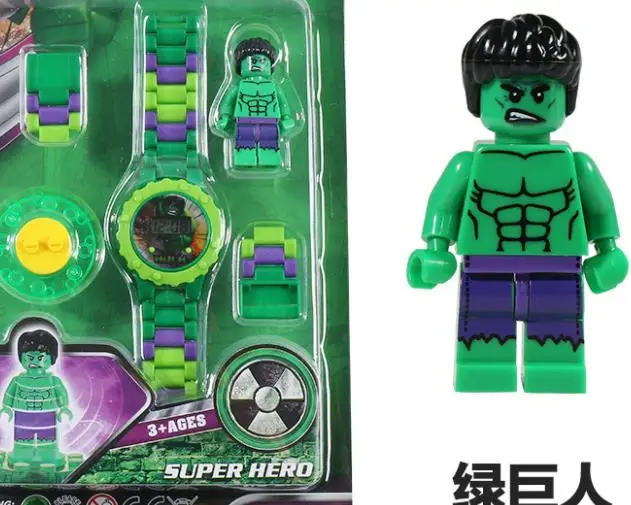 hulk Hotanime marvel, Мстители, супергерой, Железный человек, Халк, Человек-паук, Капитан Америка, блочные часы, детская игрушка для мальчиков и девочек, подарок на день рождения - Цвет: hulk