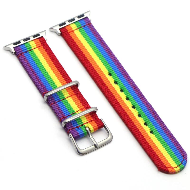 Rainbow color S Нейлоновый ремешок Nato для часов iWatch 4 3 2 1 для Apple Watch 38 мм 40 мм ремешок 42 мм 44 мм Радужный браслет на запястье - Цвет ремешка: Rainbow color S