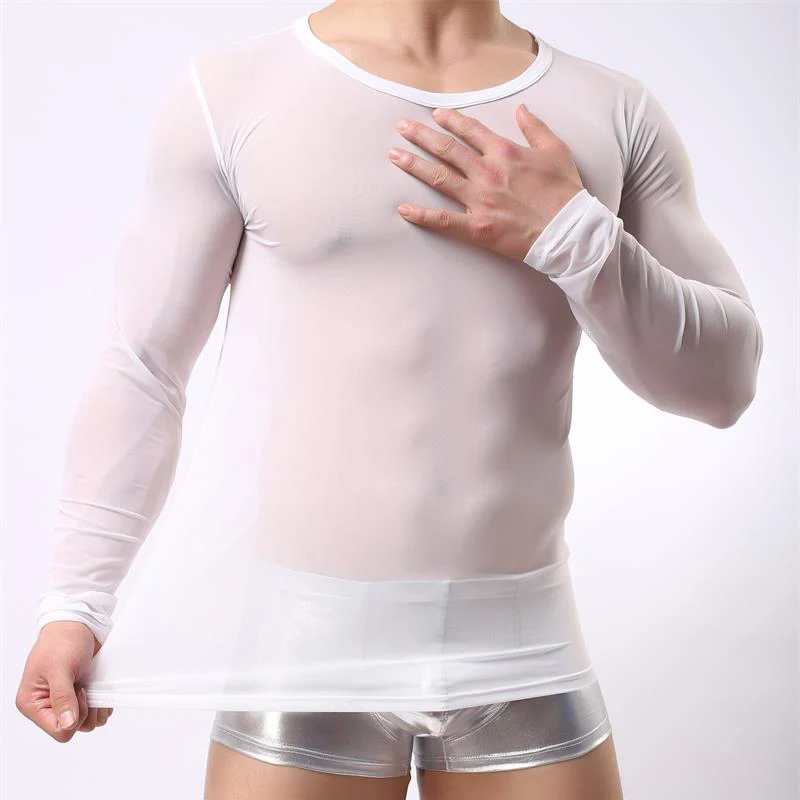 Sexy Men Mesh Long Sleeve Running Shirt Stretch T-shirt Sport Jogging Fitness Gym Rashguard Clothing Breathable Undershirt | Спорт и