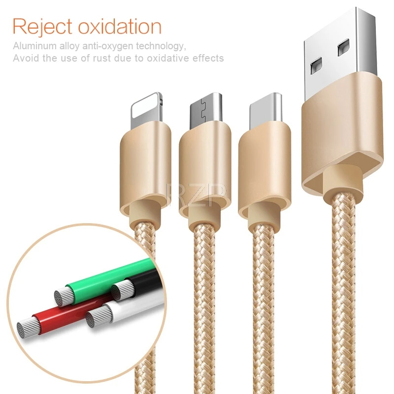 RZP 2A 1,2 m быстрый type-C Micro usb кабель для зарядки для iPhone type-C V8 samsung Android USB кабель для зарядки Micro данных Шнур для зарядного устройства