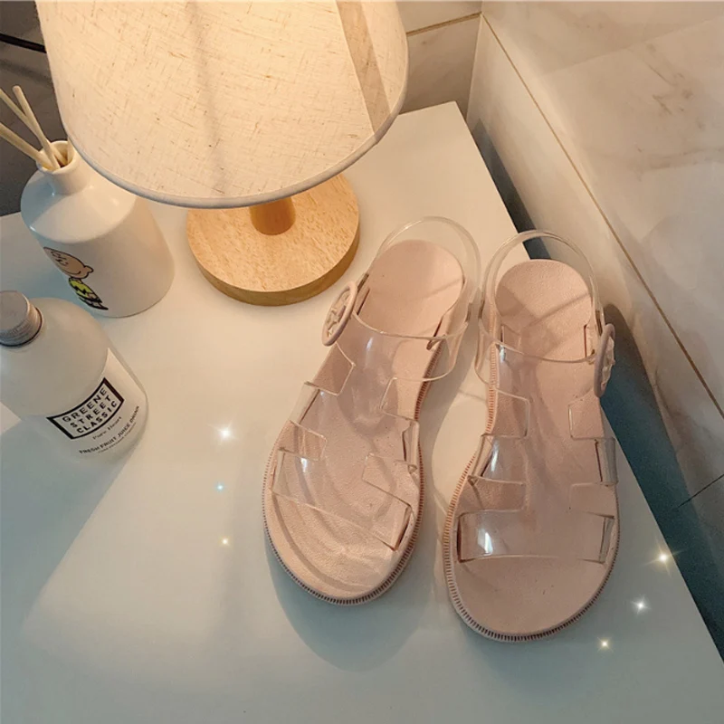 Женские прозрачные сандалии на плоской нескользящей подошве повседневные