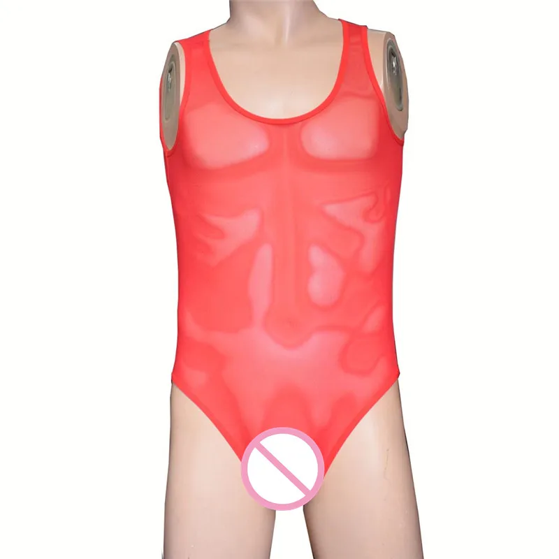 Sexy Undershirts Lingerie Men's Bodysuit Transparent Mesh Bodysuit Ultra-thin Sexy Sleeveless Slim Pajamas Men Undershirts