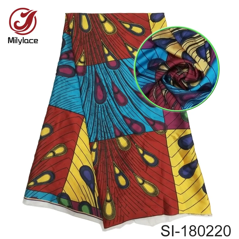 

Multi color african wax pattern silk fabric design nigerian digital printed silk fabric for garment SI180219