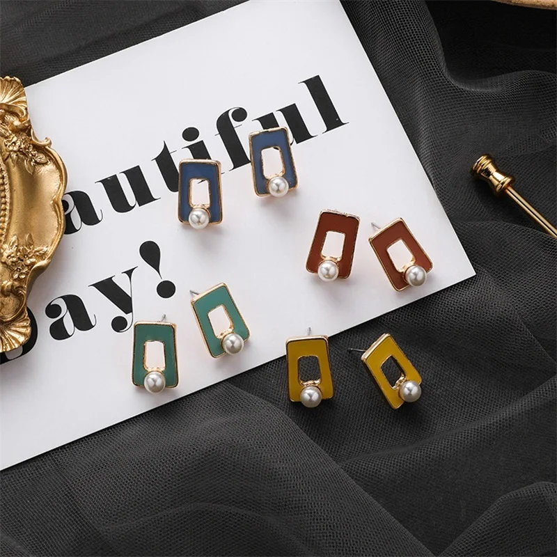 Корейская мода геометрические акриловые резиновая жемчужина ожерелье и серьги