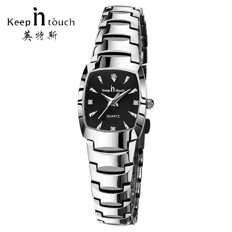 Silver Black KEEP IN TOUCH, роскошные Брендовые женские часы, квадратные стразы, женские кварцевые часы, модный браслет, relogios feminino - Цвет: Silver Black
