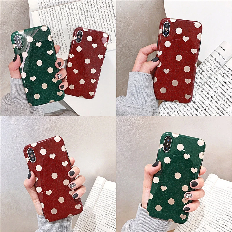 Чехол для телефона с блестками GlamPhoneCase Polka Dot Love Heart Glitter для iPhone 7 X 6 6S 8 Plus S Cover XR XS Max Fund on.