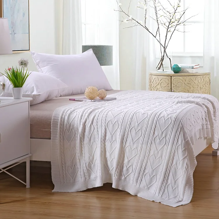 

New Soft Blankets for Beds Bedspread Bedding Knitting Heart Patterns Blanket Air Conditioning Comfy Sleeping Bed Bedspreads