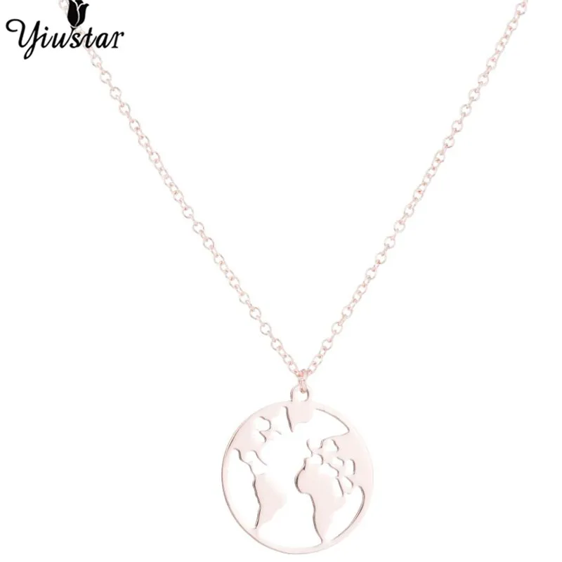 yiustar Gold World Map Stainless Steel Bracelets For Women Wave Bracelets Pendant Beach Jewelry Earth Map Christmas Gifts - Окраска металла: necklace rose