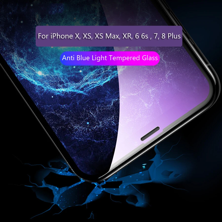 Закаленное стекло 6D с защитой от фиолетового и синего лучей для iPhone XS MAX XR X 6 6s 7 8 Plus