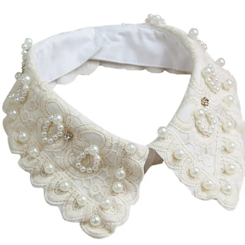 

Women Detachable Colla Ladies Lace False Necklaces Shirt Fake Collars Pearls Decoration 1pcs