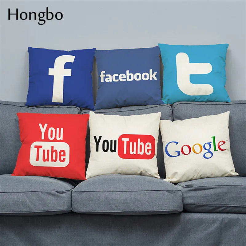 Льняные Наволочки с логотипом YouTube Skype 45x45 см|linen cushion|cushion covercushion cover linen |