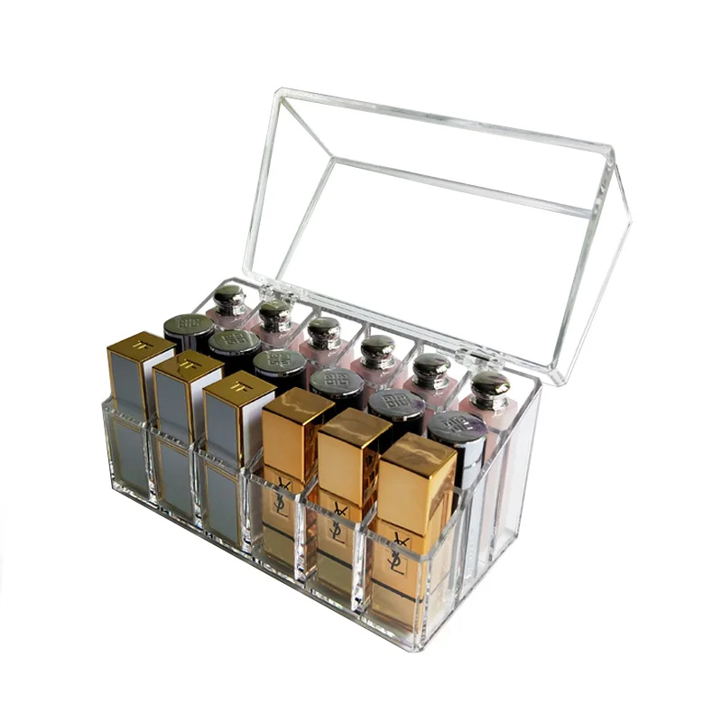 Clear Acrylic 12/18 grids Lipstick Box Plastic Covered Nail Polish Rack Cosmetic Holder Dustproof | Дом и сад