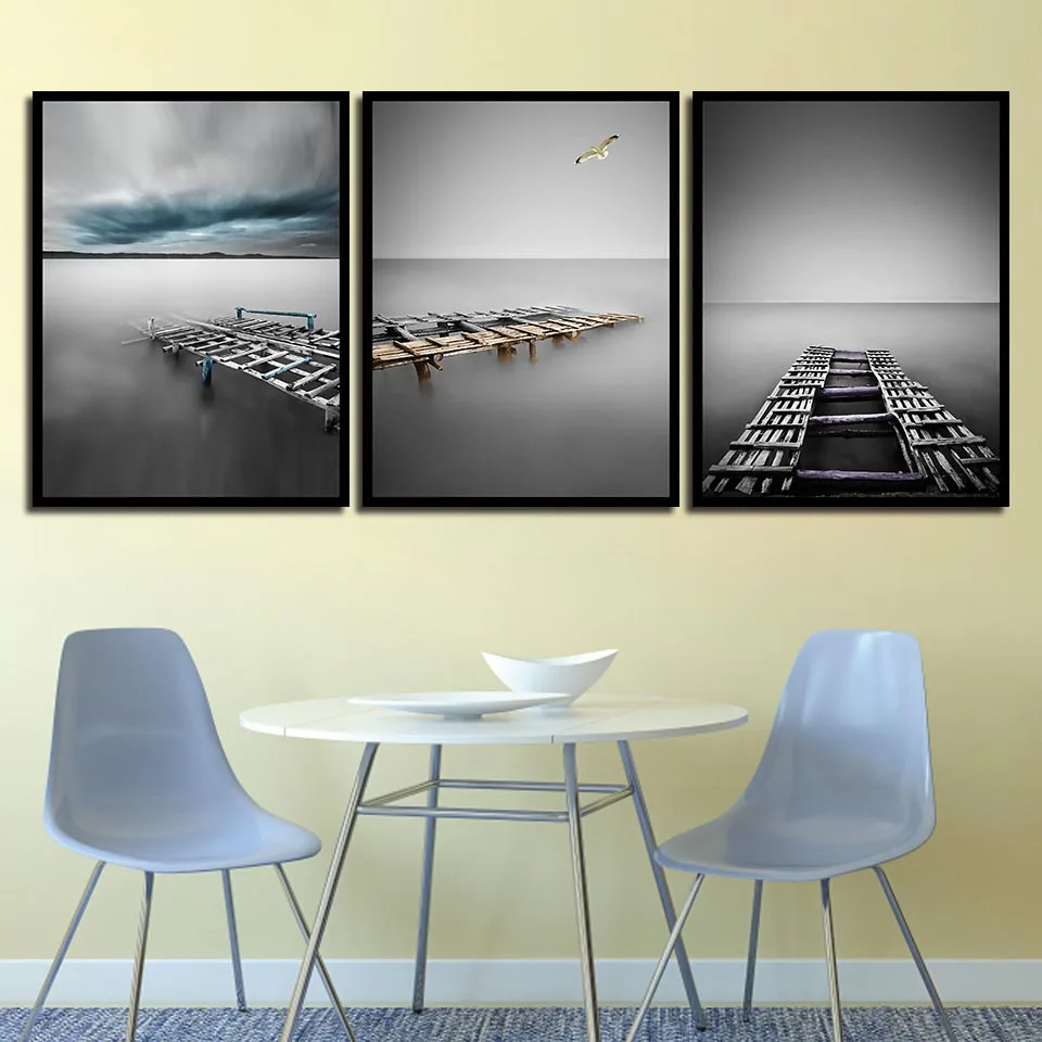 

Nordic Landscape Bridge Lakeside View Canvas Paintings Modern Living Room Wall Decor Posters Printing Creative Pictures Art