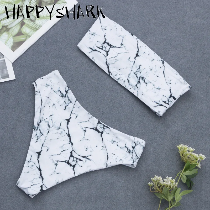 HAPPYSHARK 2019 новый купальник с мраморным принтом бандо бикини сексуальный пуш ап 2 шт.