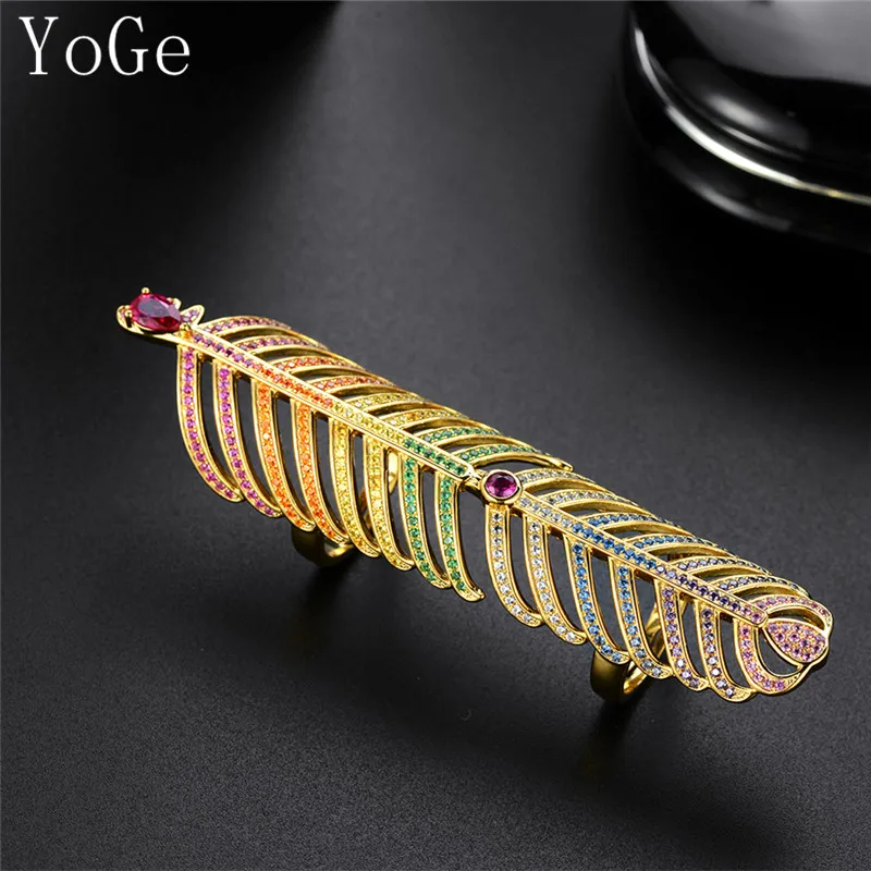 Ювелирные изделия YoGe для свадьбы и вечеринки R1238 AAA CZ Радужное перо|knuckle ring|micro