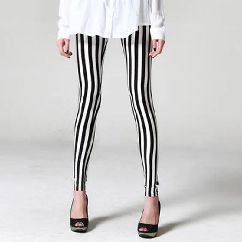 New Fashion 2018 Women Leggings Spring Summer White Black Vertical Striped Legging Fitness Ninth Casual Mujer Leggins | Женская одежда