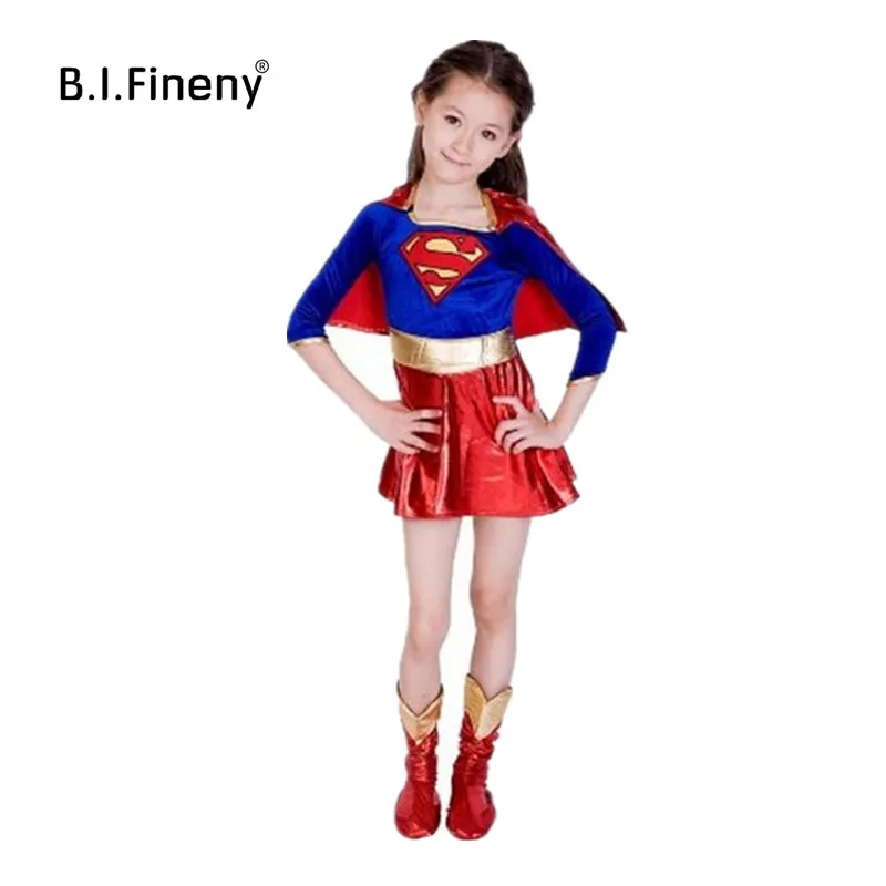 Хэллоуин супердевочка Косплей Костюм для детей девочек Дети Супермен Рождество