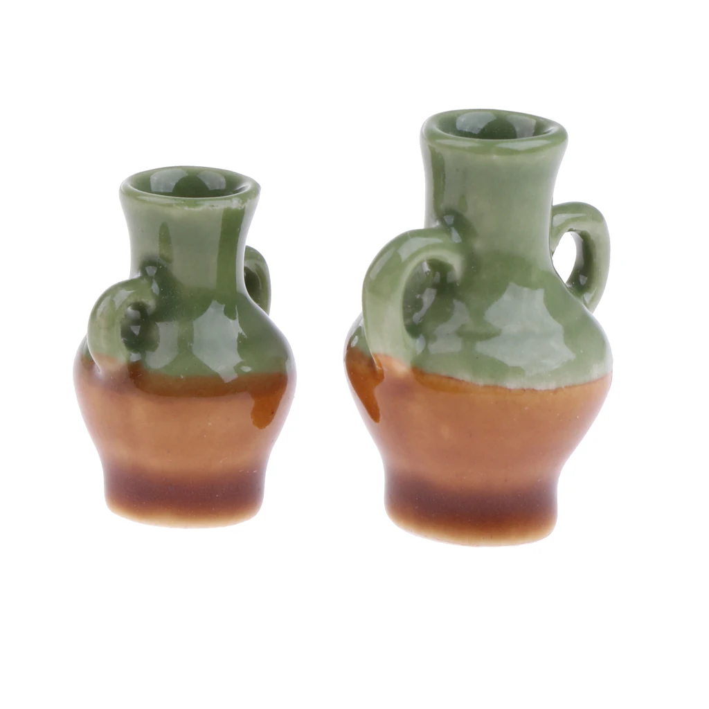 

1/12 Scale Retro 2Pcs Green Glaze Vest Miniature Model for Dollhouse Miniature Decoration Accs Pretend Play Toys