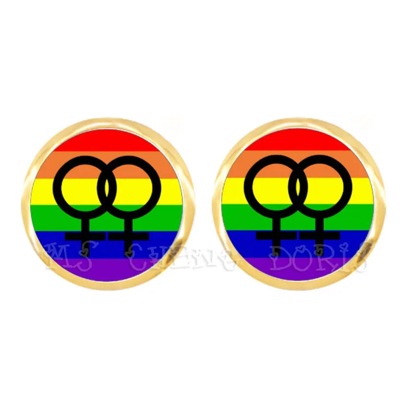 Серьги-гвоздики радужные в форме бабочки для ЛГБТ стеклянный купол украшения