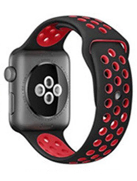 Black Red Для Apple Watch, версии 3, 2, 1 ремешок спортивный браслет силиконовый ремешок 42 мм, 38 мм, браслет из нержавеющей стали Смарт-часы напульсник Для мужчин Для женщин ремень резиновый наручных часов iWatch, ремешок - Цвет ремешка: Black Red