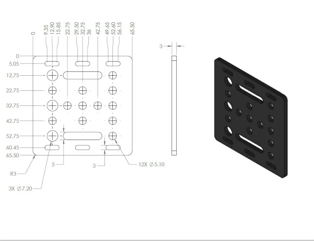 Часть 3D-принтера Openbuilds V-Slot подвижная плата 20 мм черный пескоструйный 65,5 мм x 65,5 мм x 3 мм