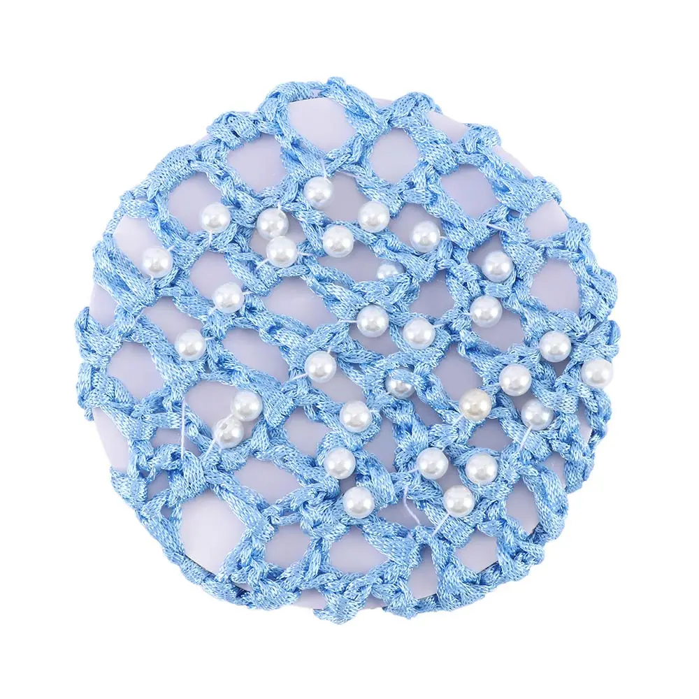 blue 1 шт. сетка для волос Веревка для женщин волосы булочка крышка снуд жемчуг Балет Танцы Фигурное катание сеть катание крючком аксессуары для волос головные уборы для женщин - Цвет: blue