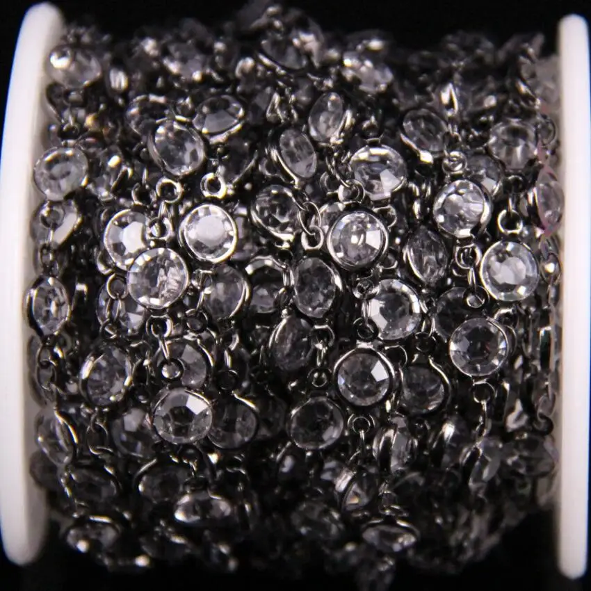 6mm Clear White Cubic Zircon Faceted Flat Round beaded Chain Coin Gun black Rosary Charms CZ | Украшения и аксессуары