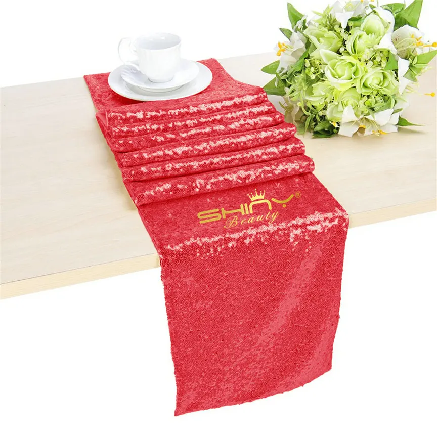 Red Color 12*72 дюймов черный блесток настольная дорожка блесток скатерть для свадьбы/вечерние/на дни рождения, особые события украшение стола-a - Цвет: Red Color