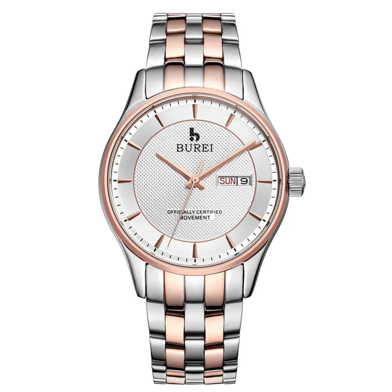 Steel RoseGold White BUREI часы для мужчин s часы Топ бренд класса люкс автоматические механические наручные часы платье часы для мужчин бизнес часы Relogio Masculino - Цвет: Steel RoseGold White
