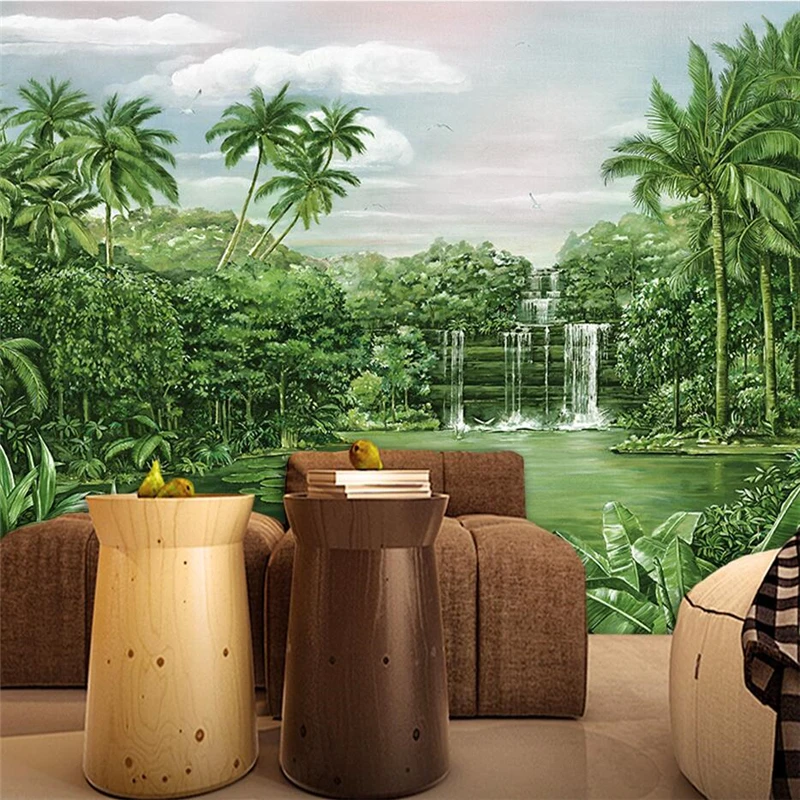 

wellyu papel parede Custom wallpaper Hand painted tropical rainforest landscape wall wall papers home decor 3d wall murals
