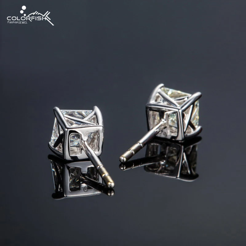 COLORFISH 0 63 ct Принцесса Cut серьги гвоздики для женщин и мужчин модные украшения из