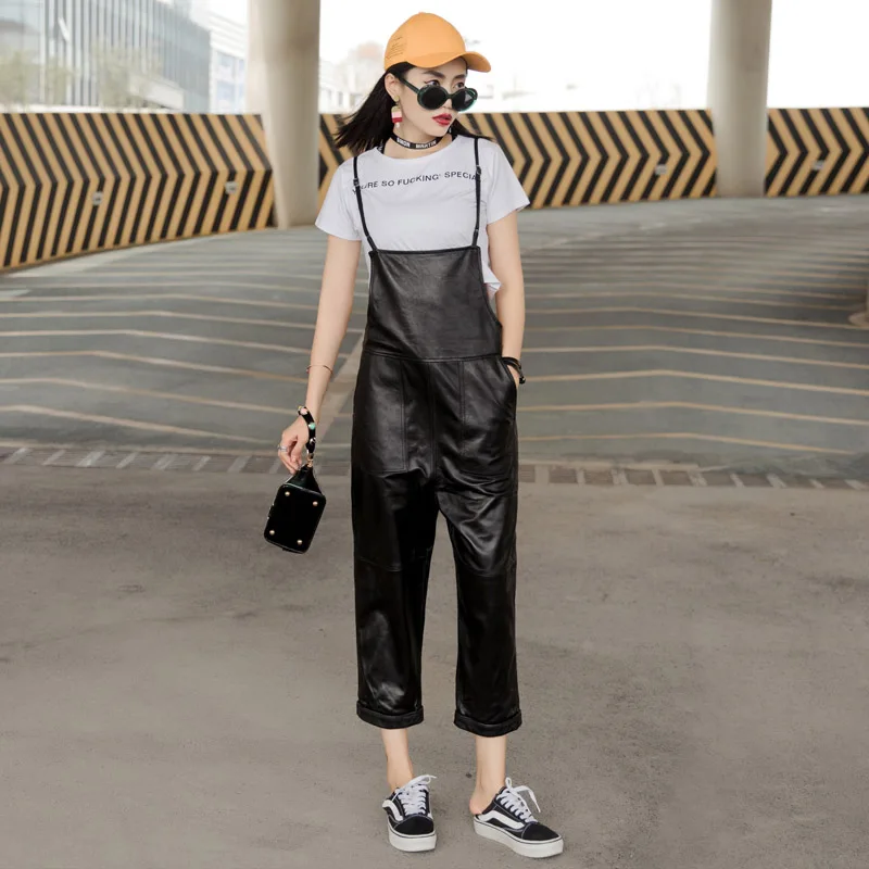 Однотонный черный красный комбинезон из натуральной кожи для женщин большие