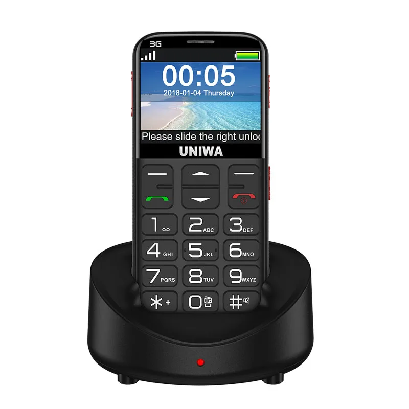 Мобильный телефон для пожилых людей, 3G, кнопка SOS, 1400 мА/ч, 2,31, 3D изогнутый экран, мобильный телефон, фонарик, фонарь, сотовый телефон для пожилых людей, Uniwa V808G