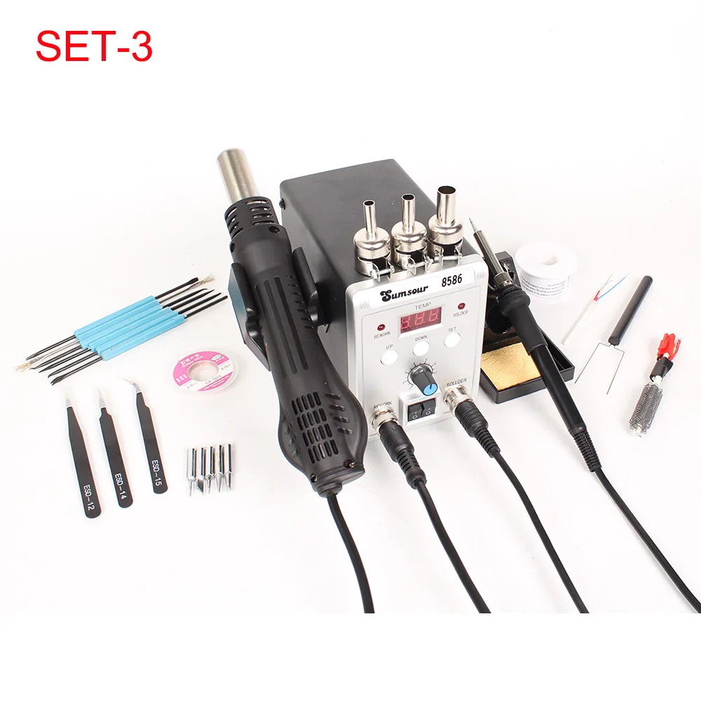 SET-3 2 в 1 SMD паяльная станция 8586 700 Вт фена 60 Вт паяльник со сварочными ремонтными инструментами - Цвет: SET-3
