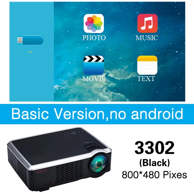 3302-Black Poner saund 3302 светодиодный проектор дополнительно Android 3500 люмен 3D Поддержка Full HD 1080P HDMI домашний кинотеатр bluetooth-проектор Bluetooth - Цвет: 3302-Black
