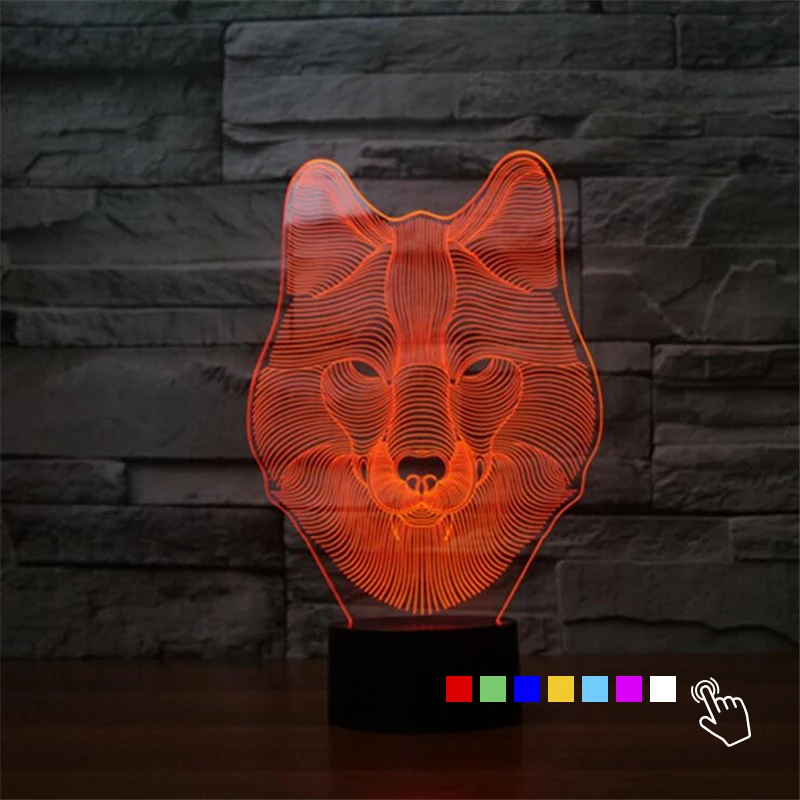 Fding 3D лампа в форме волка ночник животное настольная Акриловая романтическая RGB