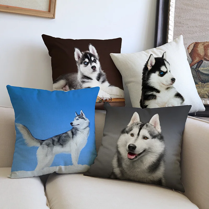 Милые животные собака сибирская Хаски прекрасный Забавный лицо льняная Подушка