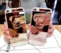 luxury bear ring stand holder glitter bling mirror soft phone case cover for iphone 11 12 13 pro max x xs max xr 6 6s 7 8 plus
