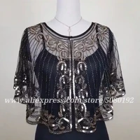 gatsby party beaded cape vintage 1920s black mesh sequin flapper capelet embroidery fringe shawl cover up for dress