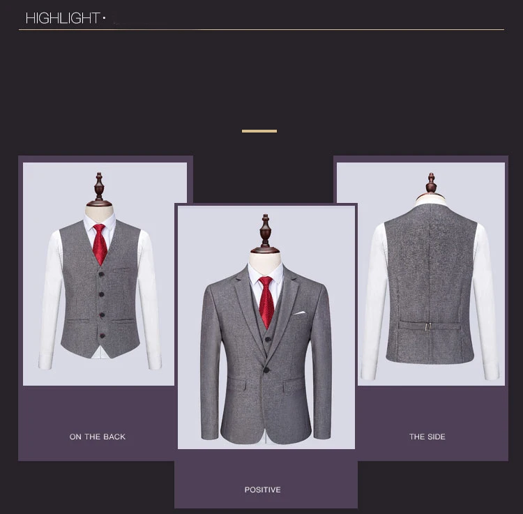 Пиджак+ брюки+ жилет) классический мужской костюм s Slim Fit Серый Свадебный костюм для жениха смокинг нежный Для мужчин мужской свадебный костюм M-6XL