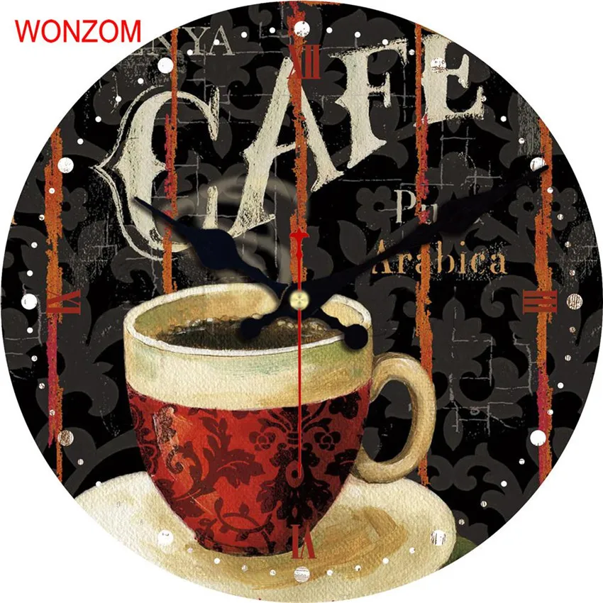 WONZOM кофейный дизайн большие настенные часы с латте тихий гостиная Настенный