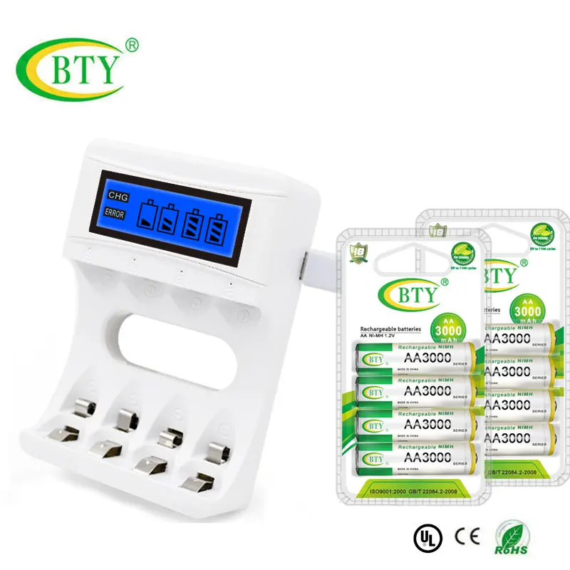 AA Аккумуляторная батарея 3000 mAh nimh 1 2 V 2A батареи + AA/AAA зарядное устройство ЖК