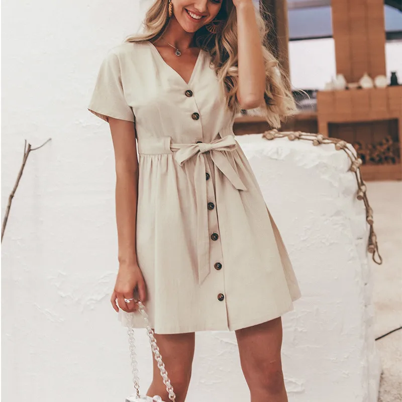 Новинка сексуальное женское платье с v образным вырезом льняное винтажное