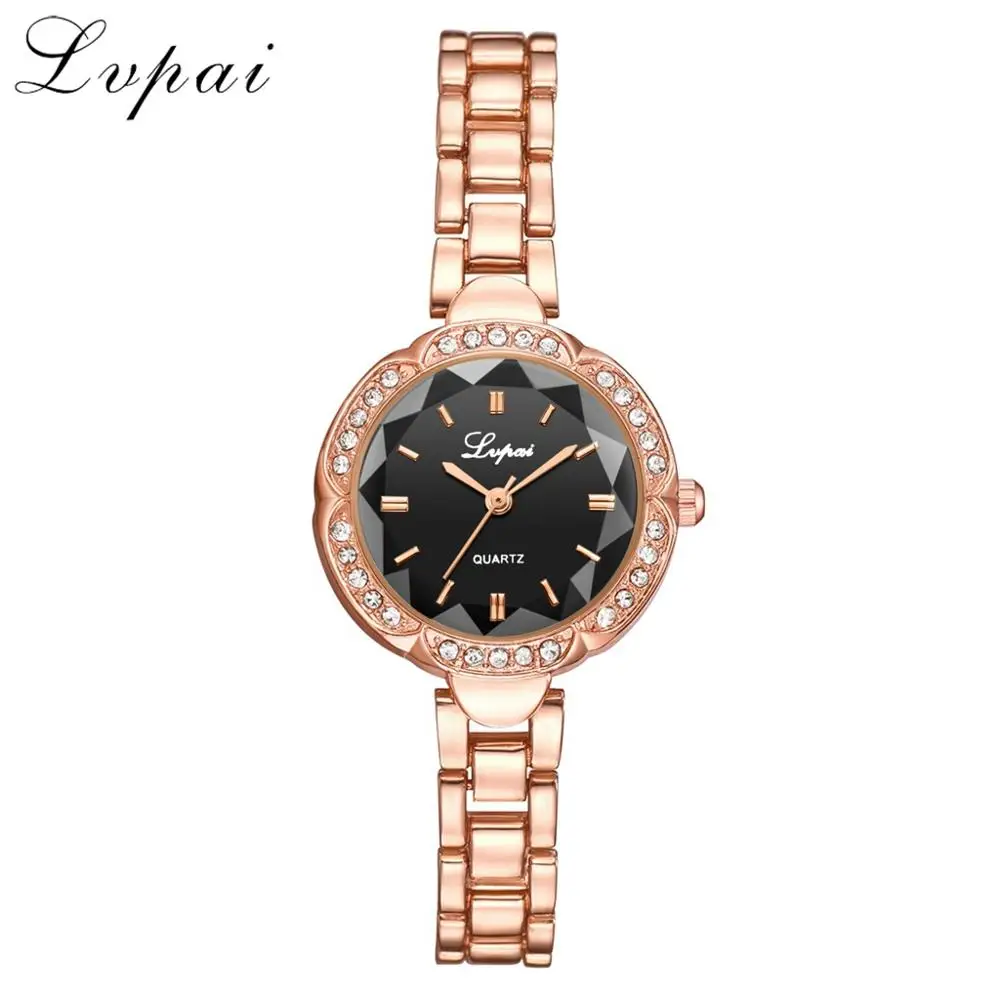 Rose Gold Black Lvpai Брендовые Часы для женщин роскошный браслет бриллиантовые женские наручные часы набор модные спортивные платья Кварцевые часы дропшиппинг - Цвет: Rose Gold Black