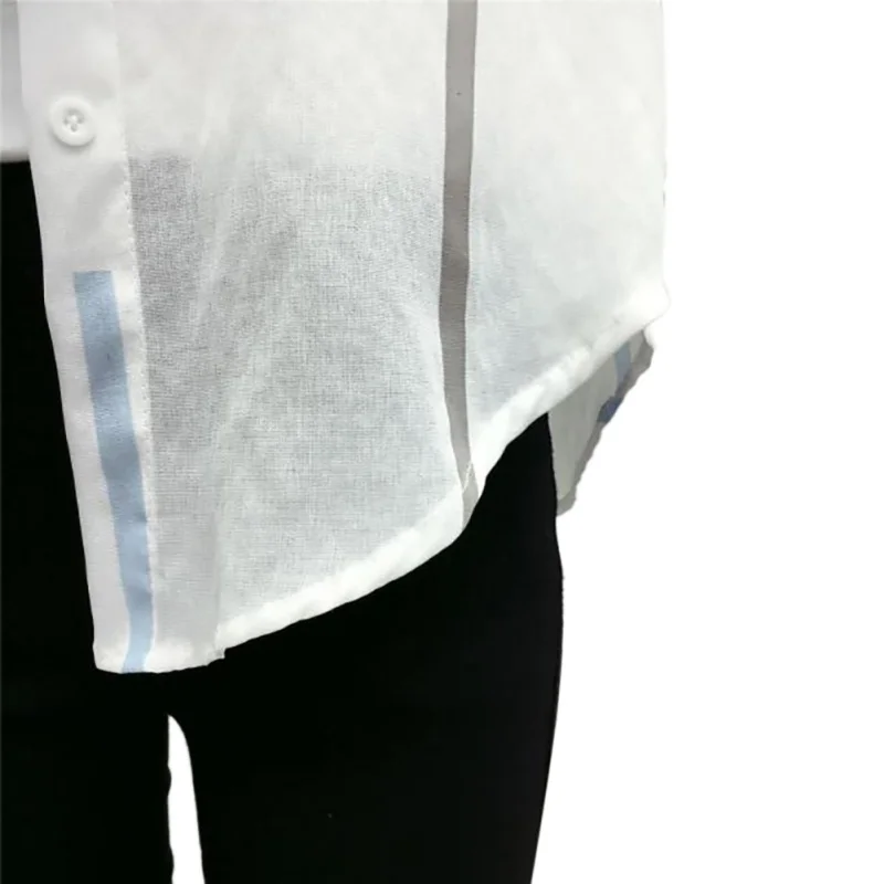 

Slim Short Striped Blouse Women Stand Collar White Shirts Summer Tops Blusas Mujer Office Three Quarter Sleeve Chiffon Blouses