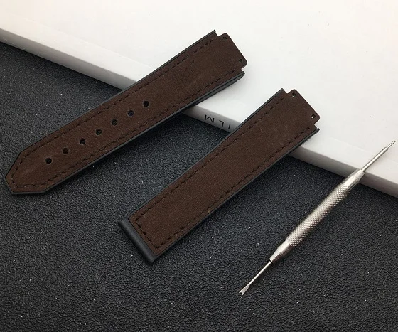Выпуклый кожаный резиновый ремешок для часов crazy horse для Hublot ремешок для женских часов 15*21 мм ремень 18 мм Пряжка концентратор логотип на инструментах - Цвет ремешка: Dark brown