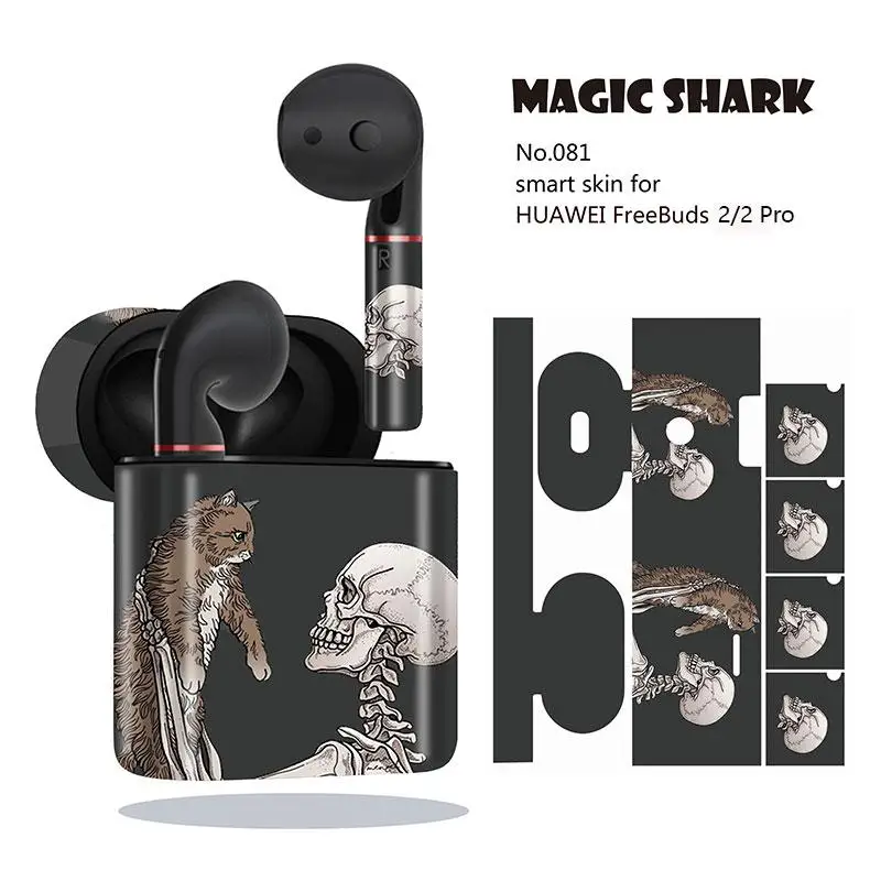 Magic Shark Cool Punk Motor Rider череп скелет роза чехол из ПВХ наклейка для HUAWEI Freebuds 2 &amp Pro 076-085
