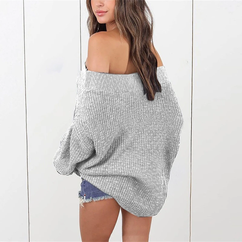 ZADORIN Spring Batwing Long Sleeve Solid Off Shoulder Sweater Women Plus Size Loose Casual Pullover Oversized White Grey | Женская