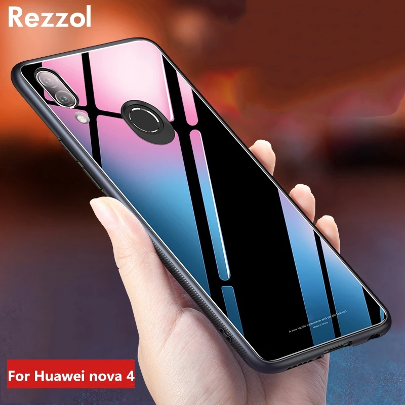 Rezzol для Huawei Nova 4 3 чехол из закаленного стекла задняя крышка телефона жесткий с